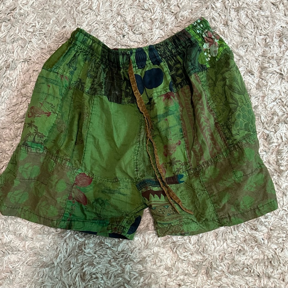 The Little Bazaar Green Cotton Shorts
